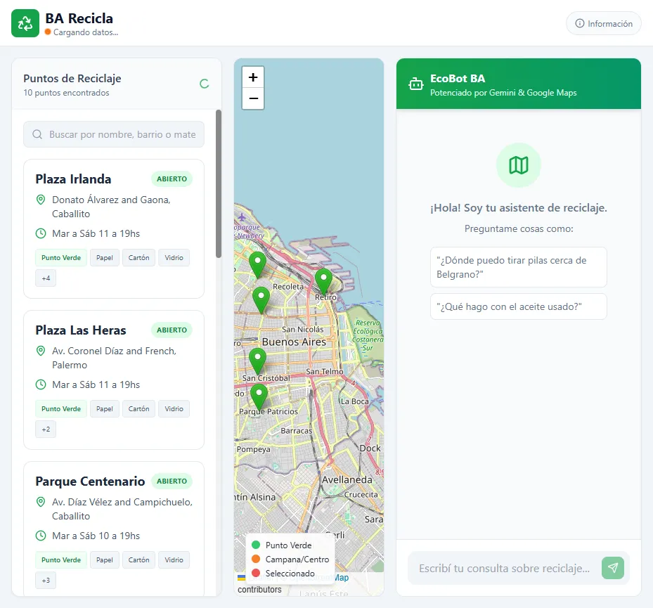 Screenshot of project BA Recicla