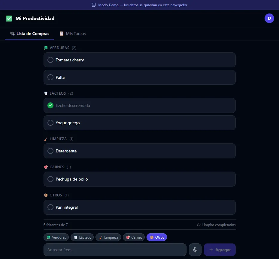 Screenshot of project My Productivity