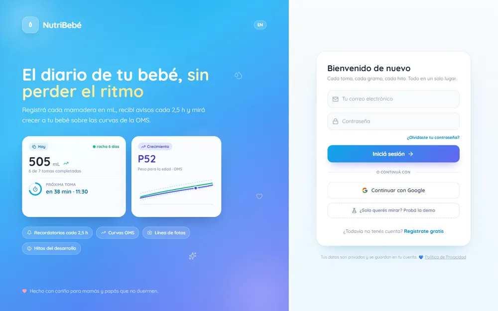 Screenshot of project NutriBebé