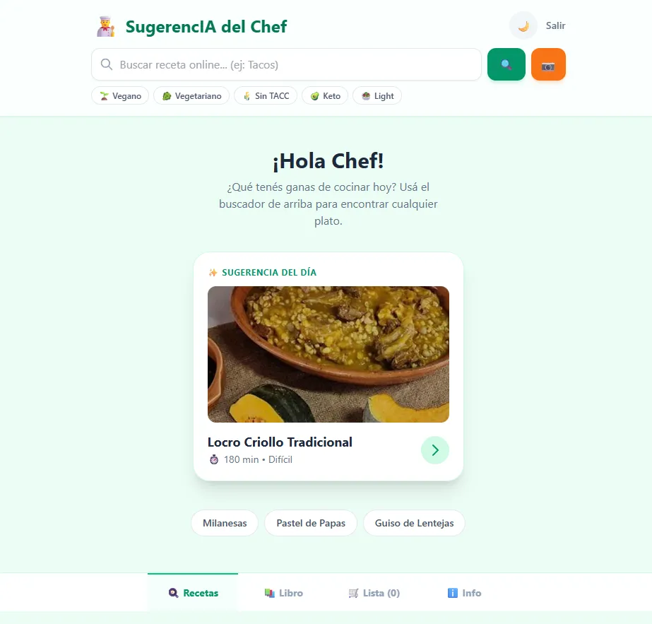 Screenshot of project SugerencIA del Chef