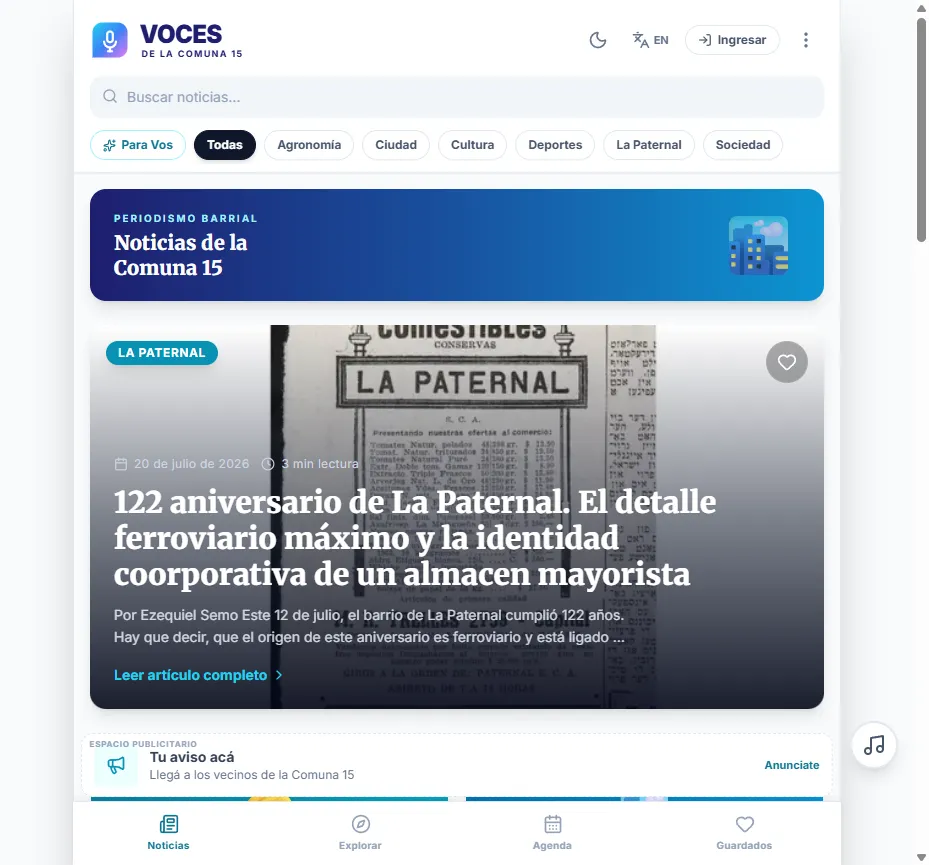 Screenshot of project Voces de la Comuna 15